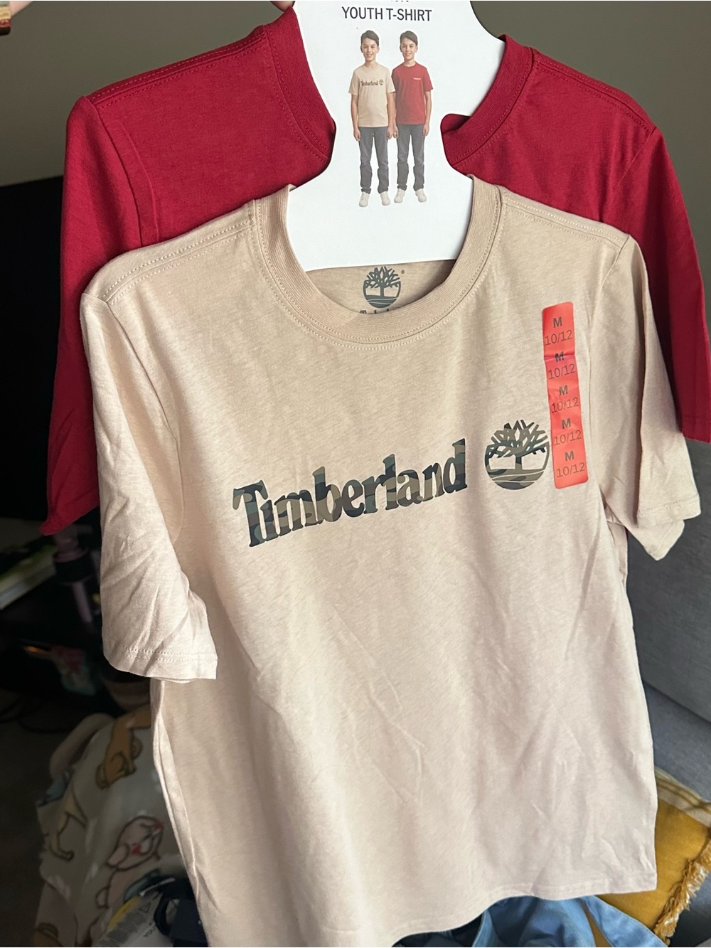 Timberland NWT Kids' Short Sleeve Logo Tee - Beige & Red Size 10/12